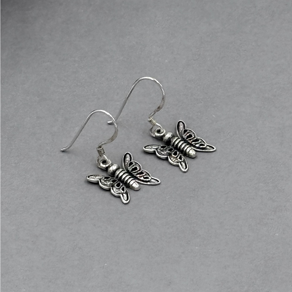.925 Sterling Silver Butterfly Dangle Earrings! NEW!